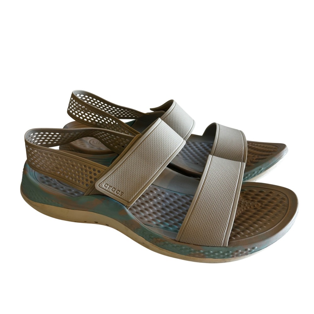 Crocs LiteRide Stretch Sandals Womens Size 11 Tan Multi Color Athletic Comfort
